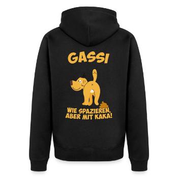 Gassi - Wie Spazieren aber mit Kaka - Unisex Premium Bio Zip Hoodie - Schwarz - Hinten - Nico (187cm)
