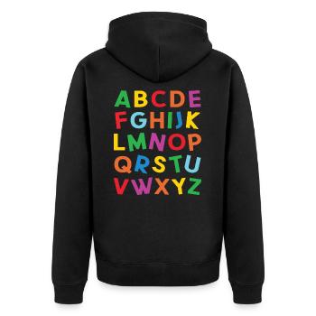 ABC Bunte Buchstaben des Alphabets zum Lesen - Unisex Premium Bio Zip Hoodie - Schwarz - Hinten - Nico (187cm)