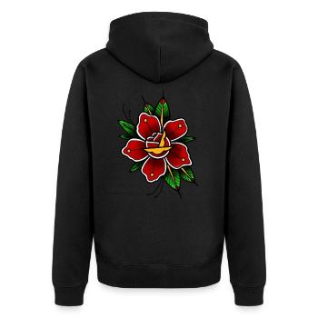 5D9DFADA B717 4F0C AD05 C2D003D26555 - Unisex Premium Bio Zip Hoodie - Schwarz - Hinten - Nico (187cm)