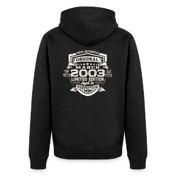 20. Geburtstag Mann Original März Jahrgang 2003 - Unisex Premium Bio Zip Hoodie - Schwarz - Hinten - Nico (187cm)