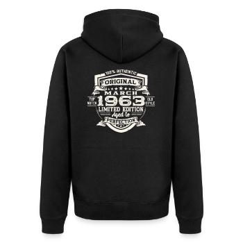 60. Geburtstag Mann Original März Jahrgang 1963 - Unisex Premium Bio Zip Hoodie - Schwarz - Hinten - Nico (187cm)