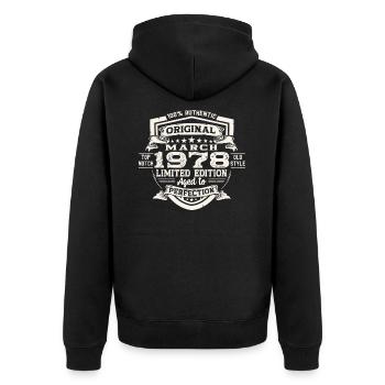 45th birthday Mann Original March Born 1978 - Unisex Premium Organic Zip Hoodie - black - Back - Nico (187cm)