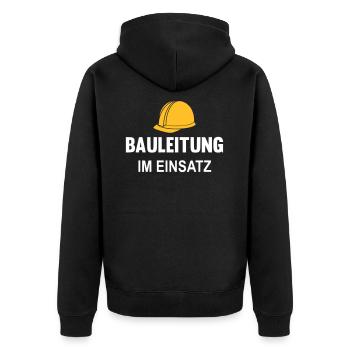 Bauleitung im Einsatz - Unisex Premium Bio Zip Hoodie - Schwarz - Hinten - Nico (187cm)