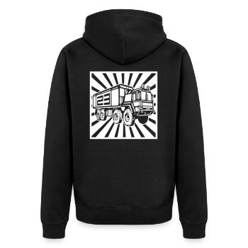 002 truck tekno 23 - Unisex Premium Bio Zip Hoodie - Schwarz - Hinten - Nico (187cm)