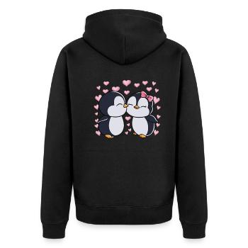 Valentinstag Pinguin Pärchen Pinguine - Unisex Premium Bio Zip Hoodie - Schwarz - Hinten - Nico (187cm)