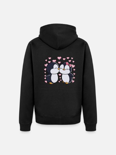 Día de San Valentín Pingüinos Pareja de Pingüinos - Chaqueta con capucha prémium ecológica unisex - negro