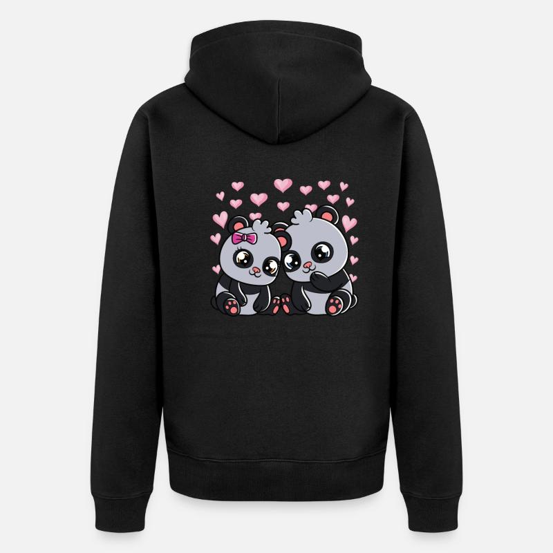 Mignon Panda Bears Saint-Valentin - Veste à capuche bio Premium Unisexe - noir