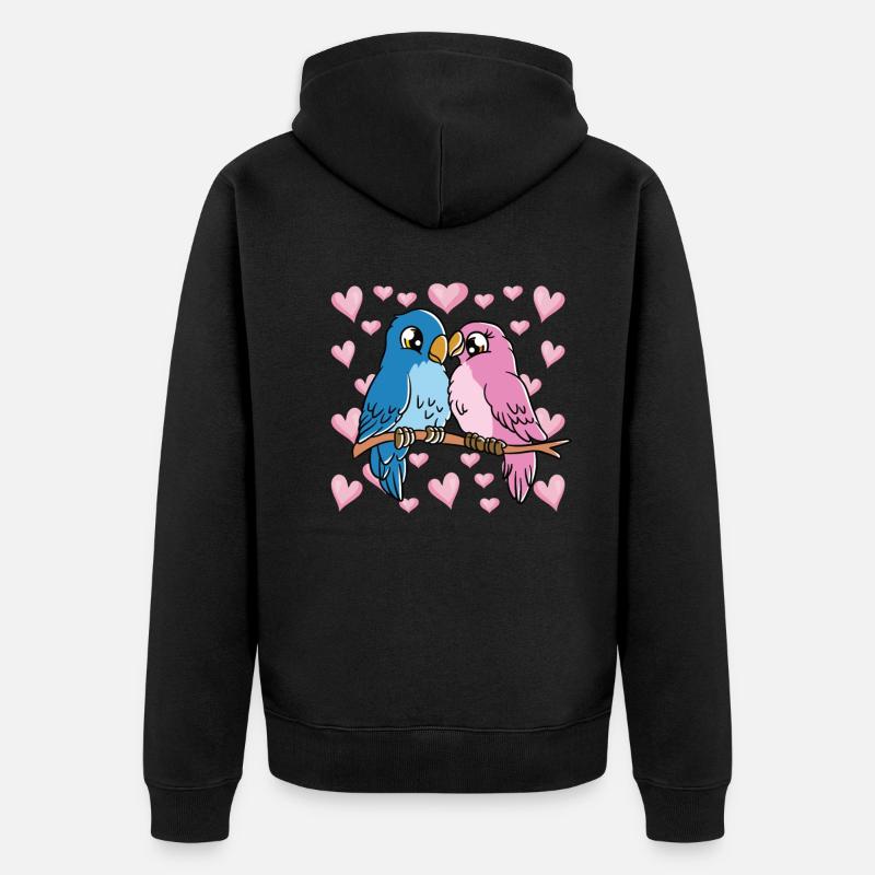 Saint-Valentin Couple Oiseaux Cœurs Oiseaux - Veste à capuche bio Premium Unisexe - noir