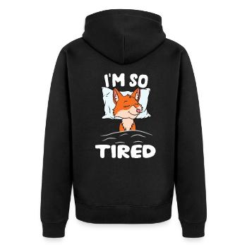 Ich bin so müde Schlafender Fuchs - Unisex Premium Bio Zip Hoodie - Schwarz - Hinten - Nico (187cm)