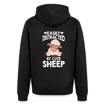 Lustige Schafe Abgelenkt Durch Niedliche Schafe - Unisex Premium Bio Zip Hoodie - Schwarz - Hinten - Nico (187cm)