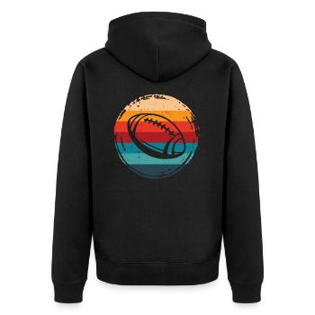 American Football Retro Grunge Kreis - Unisex Premium Bio Zip Hoodie - Schwarz - Hinten - Nico (187cm)