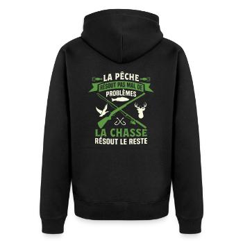 Cadeau Chasse Pêche Chasseur T-Shirt Pêcheur - Veste à capuche bio Premium Unisexe - noir - Dos - Nico (187cm)