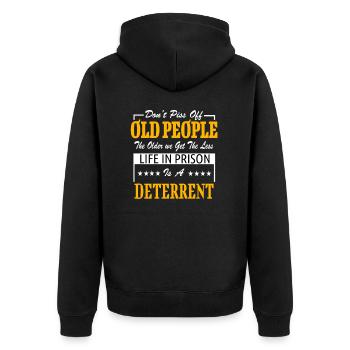 Don't Piss Off Old People - gift for grandparents - Unisex Premium Organic Zip Hoodie - black - Back - Nico (187cm)