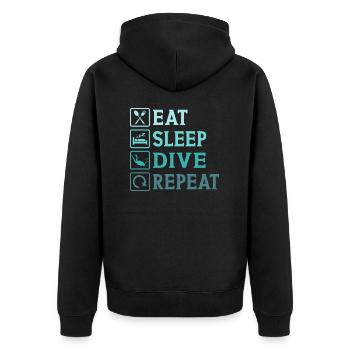 Essen Schlaf Tauchen Wiederholen - Unisex Premium Bio Zip Hoodie - Schwarz - Hinten - Nico (187cm)