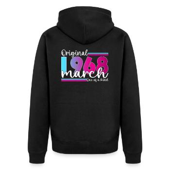 55. Geburtstag Frau Original März Jahrgang 1968 - Unisex Premium Bio Zip Hoodie - Schwarz - Hinten - Nico (187cm)