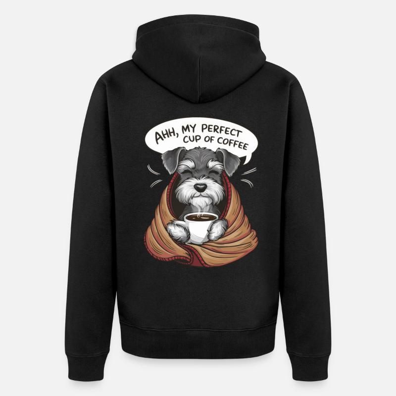 Zwergschnauzer mit Decke und Kaffeetasse - Unisex Premium Bio Zip Hoodie - Schwarz