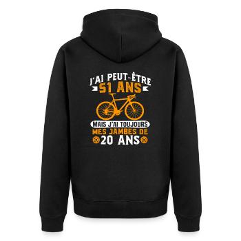 Anniversaire 51 ans pour un cycliste cadeau vélo - Veste à capuche bio Premium Unisexe - noir - Dos - Nico (187cm)