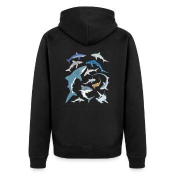 Blauhai Walhai Hammerhai Haiarten - Unisex Premium Bio Zip Hoodie - Schwarz - Hinten - Nico (187cm)
