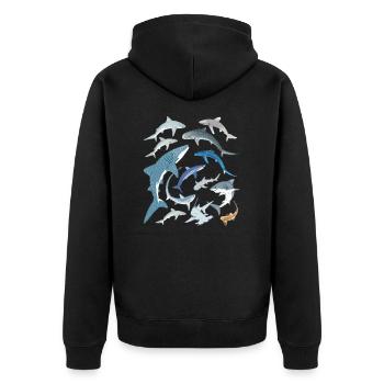 Tigerhai Blauhai Walhai Haiarten - Unisex Premium Bio Zip Hoodie - Schwarz - Hinten - Nico (187cm)