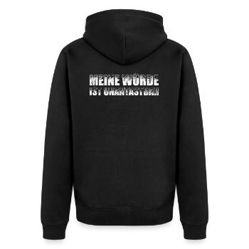 Meine Würde ist unantastbar Freiheit Verteidigen - Unisex Premium Bio Zip Hoodie - Schwarz - Hinten - Nico (187cm)