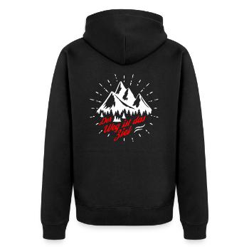 Der Weg ist das Ziel - Berge - Wandern - Camping - Unisex Premium Bio Zip Hoodie - Schwarz - Hinten - Nico (187cm)