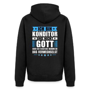 Ich bin Konditor und nicht Gott - Unisex Premium Bio Zip Hoodie - Schwarz - Hinten - Nico (187cm)