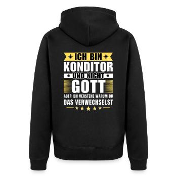 Ich bin Konditor und nicht Gott - Unisex Premium Bio Zip Hoodie - Schwarz - Hinten - Nico (187cm)