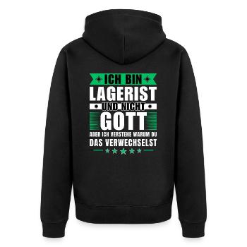 Ich bin Lagerist und nicht Gott - Unisex Premium Bio Zip Hoodie - Schwarz - Hinten - Nico (187cm)