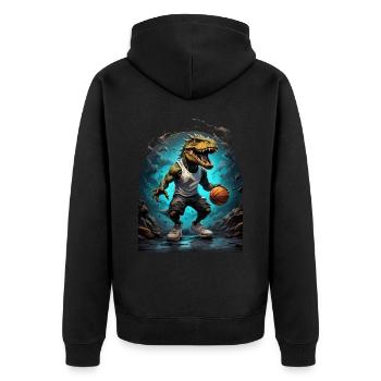 Basketball T Rex Dinosaur - Unisex Premium Organic Zip Hoodie - black - Back - Nico (187cm)