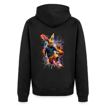 Hase Kaninchen Basketball - Unisex Premium Bio Zip Hoodie - Schwarz - Hinten - Nico (187cm)