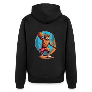 Cat Basketball - Unisex Premium Organic Zip Hoodie - black - Back - Nico (187cm)