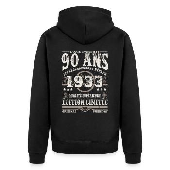 Les légendes sont nées en 1933 - 90 ans - Veste à capuche bio Premium Unisexe - noir - Dos - Nico (187cm)