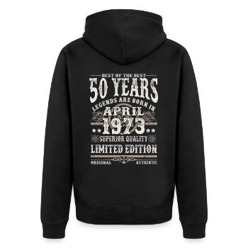 Born in April 1973 - 50 years old - Unisex Premium Organic Zip Hoodie - black - Back - Nico (187cm)