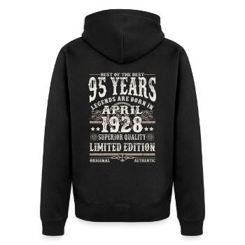 Born in April 1928 - 95 years old - Unisex Premium Organic Zip Hoodie - black - Back - Nico (187cm)