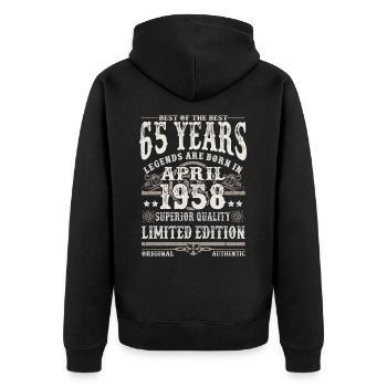 Born in April 1958 - 65 years old - Unisex Premium Organic Zip Hoodie - black - Back - Nico (187cm)