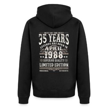 Born in April 1988 - 35 years old - Unisex Premium Organic Zip Hoodie - black - Back - Nico (187cm)
