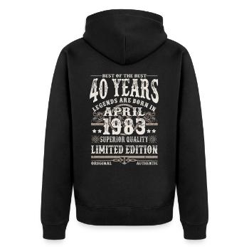 Born in April 1983 - 40 years old - Unisex Premium Organic Zip Hoodie - black - Back - Nico (187cm)