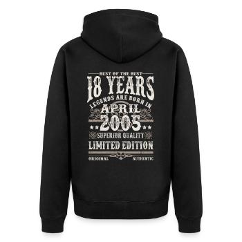 Born in April 2005 - 18 years old - Unisex Premium Organic Zip Hoodie - black - Back - Nico (187cm)