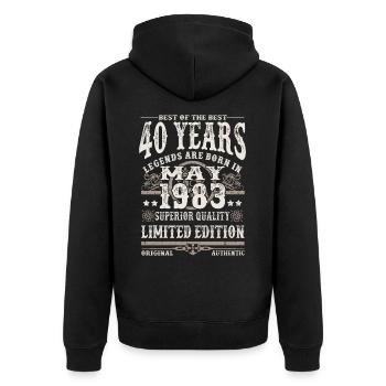 Born in May 1983 - 40 years old - Unisex Premium Organic Zip Hoodie - black - Back - Nico (187cm)