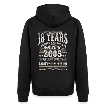 Born in May 2005 - 18 years old - Unisex Premium Organic Zip Hoodie - black - Back - Nico (187cm)