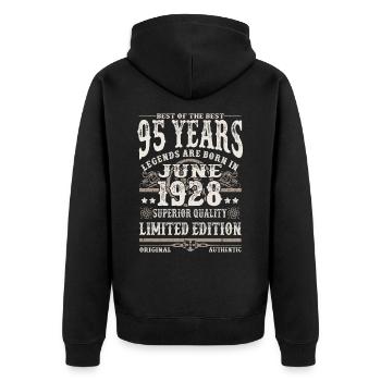Born in Juni 1928 - 95 years old - Unisex Premium Organic Zip Hoodie - black - Back - Nico (187cm)