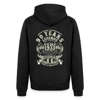 Legenden werden im Juni 1933 geboren - 90 Jahre - Unisex Premium Bio Zip Hoodie - Schwarz - Hinten - Nico (187cm)