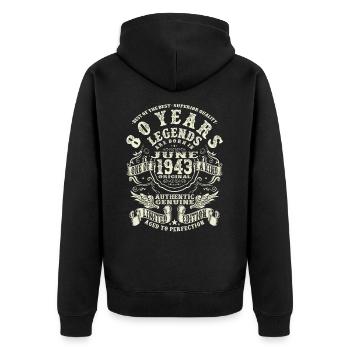 Legenden werden im Juni 1943 geboren - 80 Jahre - Unisex Premium Bio Zip Hoodie - Schwarz - Hinten - Nico (187cm)