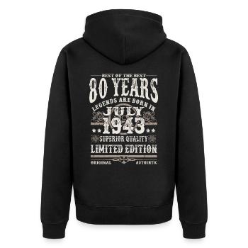 légendes nées en juillet 1943 - 80 ans - Veste à capuche bio Premium Unisexe - noir - Dos - Nico (187cm)