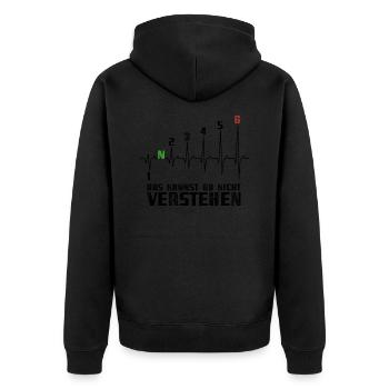 1N23456 Motorrad Gangschaltung - Adrenalin - Puls - Unisex Premium Bio Zip Hoodie - Schwarz - Hinten - Nico (187cm)