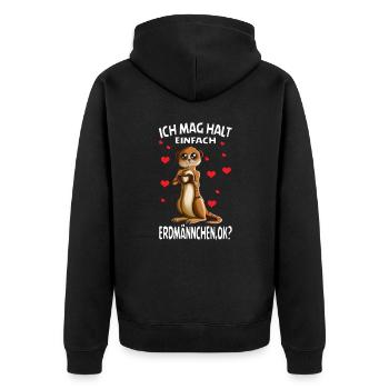 Ich mag halt einfach Erdmännchen Zoowärter Erdloch - Unisex Premium Bio Zip Hoodie - Schwarz - Hinten - Nico (187cm)