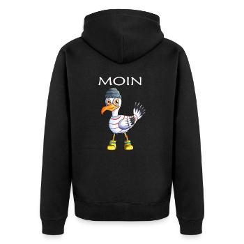 Plattdeutsche Möwe Moin Spruch Nordsee Liebhaber - Unisex Premium Bio Zip Hoodie - Schwarz - Hinten - Nico (187cm)