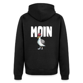Plattdeutsche Möwe Moin Spruch Nordsee Liebhaber - Unisex Premium Bio Zip Hoodie - Schwarz - Hinten - Nico (187cm)