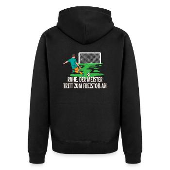 Herren Meister schießt jetzt Fußball Torwart - Unisex Premium Bio Zip Hoodie - Schwarz - Hinten - Nico (187cm)