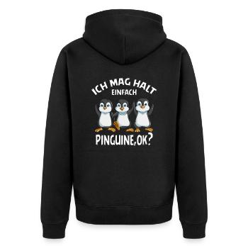 Ich mag halt einfach Pinguin ok Kaiserpinguin - Unisex Premium Bio Zip Hoodie - Schwarz - Hinten - Nico (187cm)
